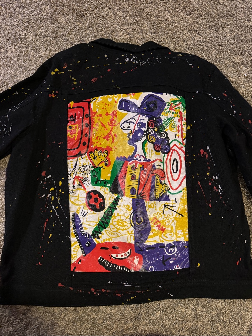 Black Jacket with Vibrant Multicolor Pop Art Panel